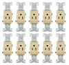 (case of 10) Eaton 817V Commercial Grade single receptacle, #14-10 AWG, 15A, Commercial, Flush, 125V, Side wire, Ivory, Brass, Nylon, 5-15R, Single, Screw, PVC,  ED Box