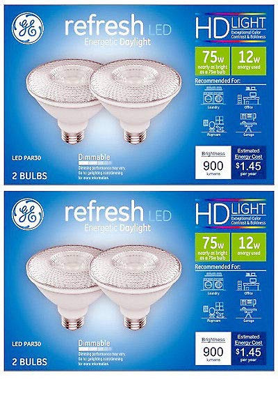 (pack of 4) GE Lighting refresh LED PAR30, 12 watt, Daylight 5000K, 900