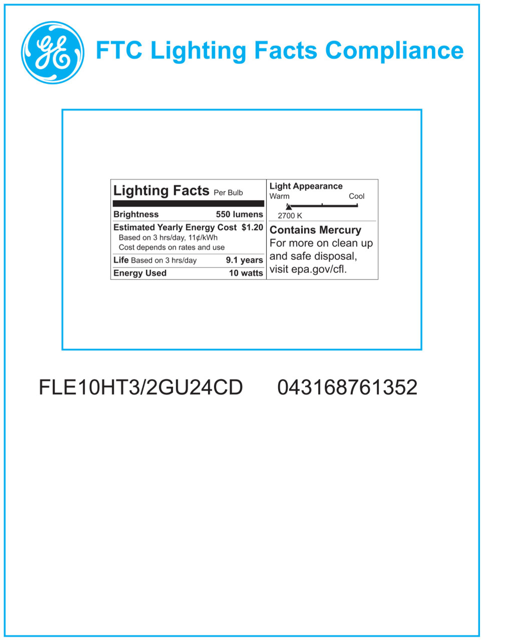 GE Lighting 76135 Energy Smart Spiral CFL 10-Watt (40-watt replacement) 550-Lumen T3 Spiral Light Bulb with Medium Base, 1-Pack