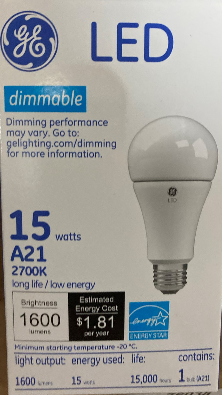 GE A21 LED bulb LED15DA21/827, A21 Shape,15 watt,1600 lumens