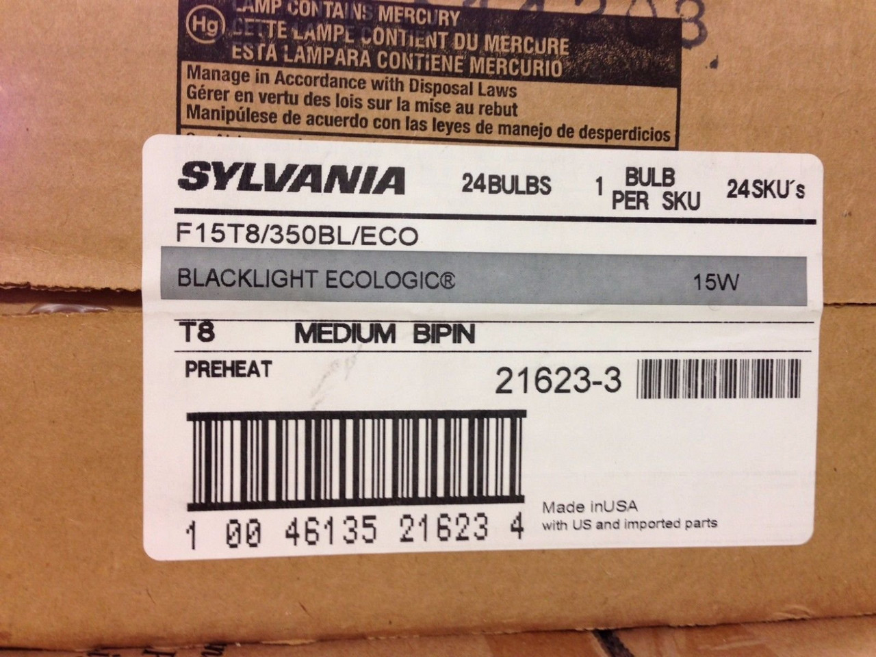 Sylvania 15W 18in T8 Black Light Fluorescent Tube
