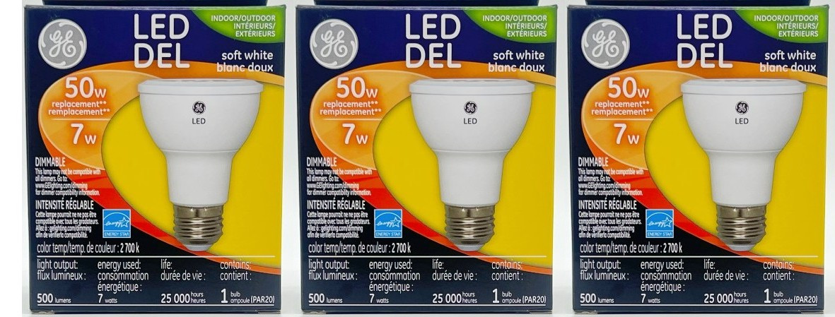 (pack of 3) GE 36804 LED lamp 50 watt replacement Par20 Soft White Dimmable LED Light Bulb