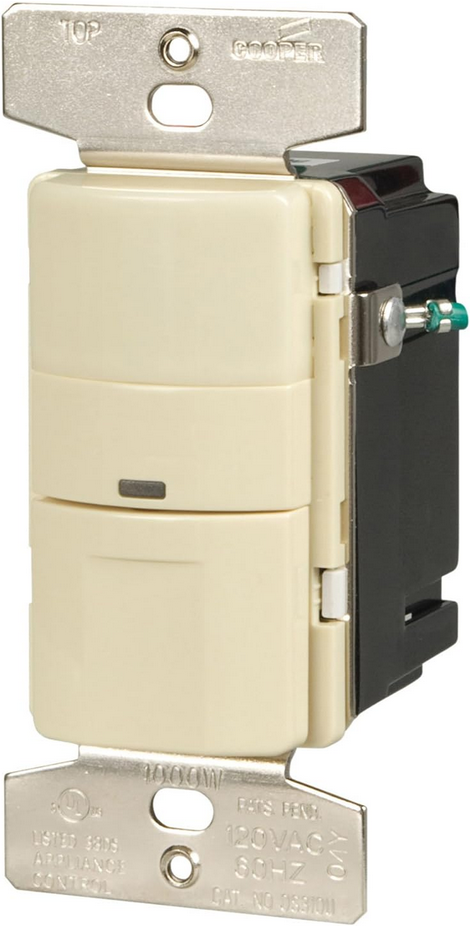 Eaton Wiring 600W Vacancy Sensor Switch, 450 sq ft. Range, uses Passive Infrared, Almond
