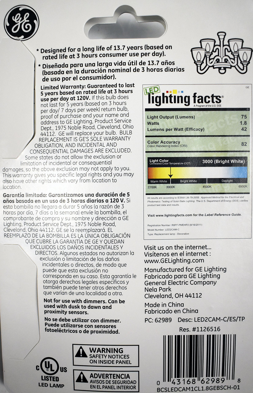 GE Lighting 62989 1.8-Watt Clear LED Candle-Shape Light Bulb, Medium Base (6 Pack)