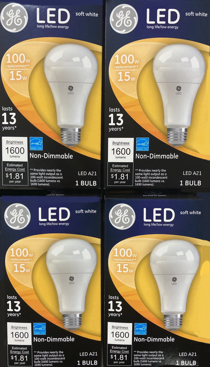 (pack of 4) GE Lighting 65729 LED Light Bulb A21, 100 watt equivalent, Soft White