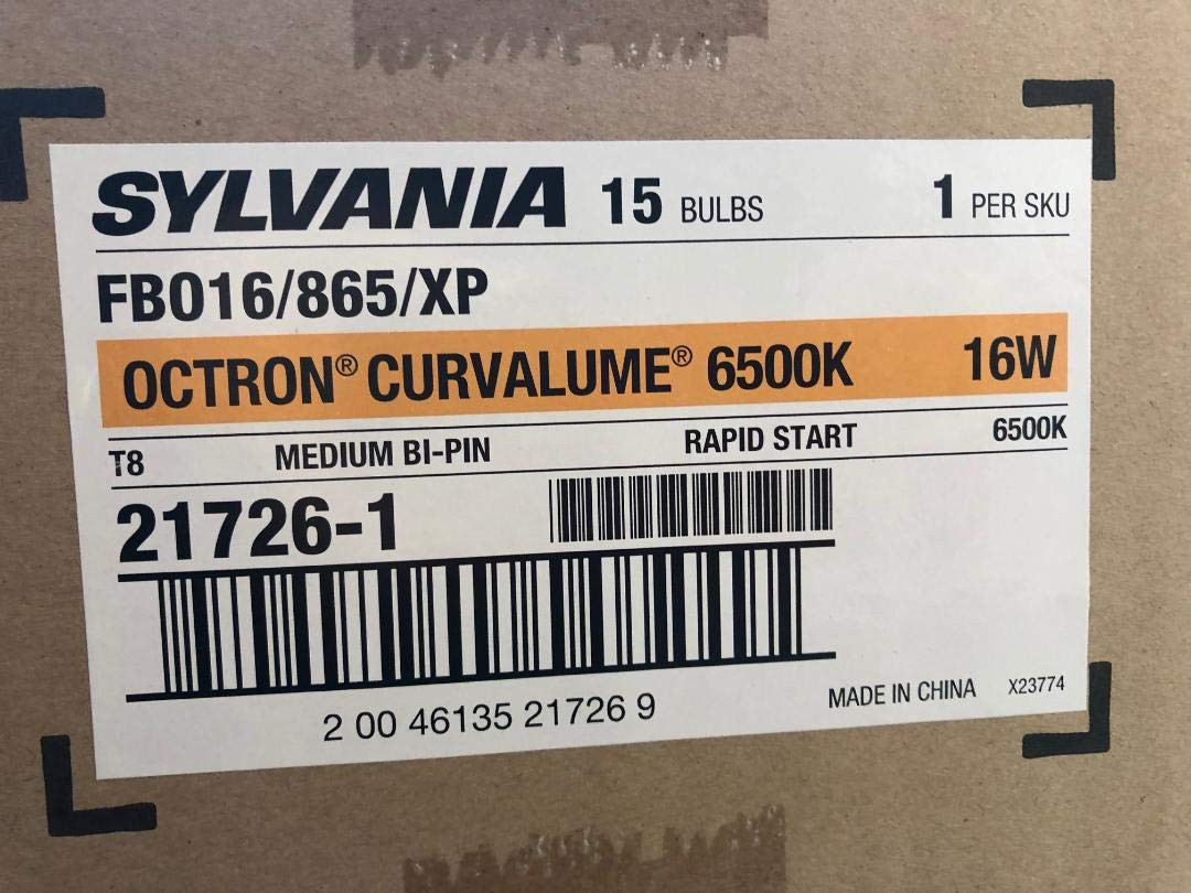 15 Pieces SYLVANIA 21726-1 FB016/865/XP 16W 10.5" U Bend T8 Medium Bi-Pin (G13) Base Octron Curvalume 6500K 1125 Lumens