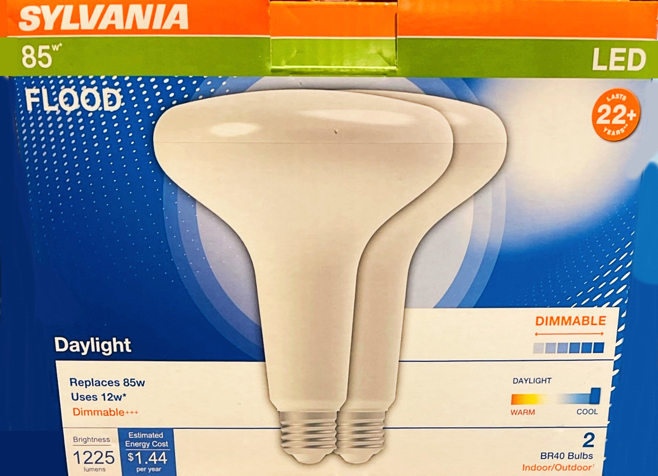 (2 pack) Sylvania LED BR40 Flood Light 85 watt equivalent Dimmable Daylight