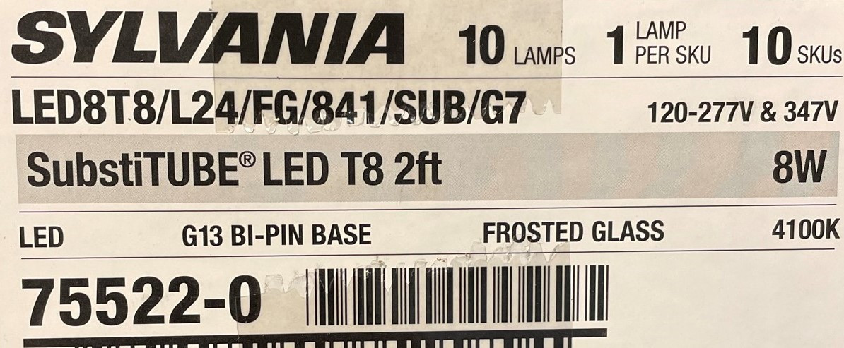(pack of 10)  Sylvania SubstiTUBE LED T8 2-foot Fluorescent tube replacement LED Light Cool White 4100K