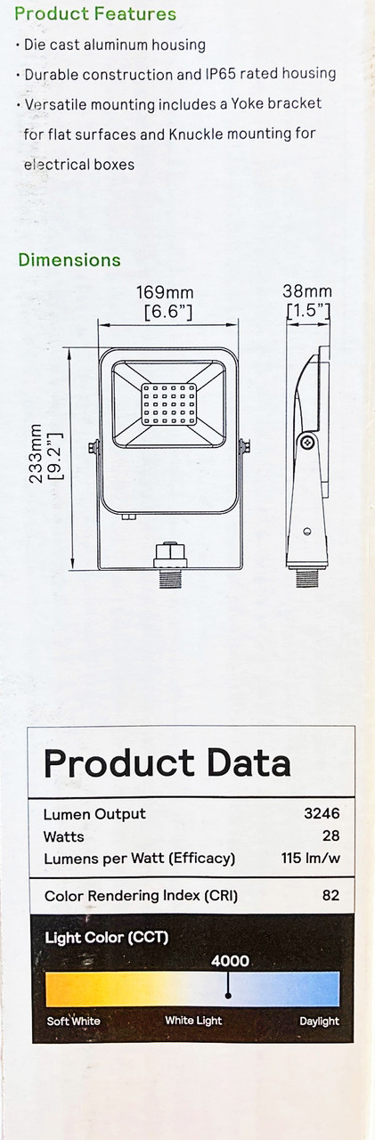 Philips  LED Flood Light PTF30-NW-G1-K-FL-8-BZ Slim Flood 28 watts 3200 lumens 4000K Knuckle and Yoke Mount Combination