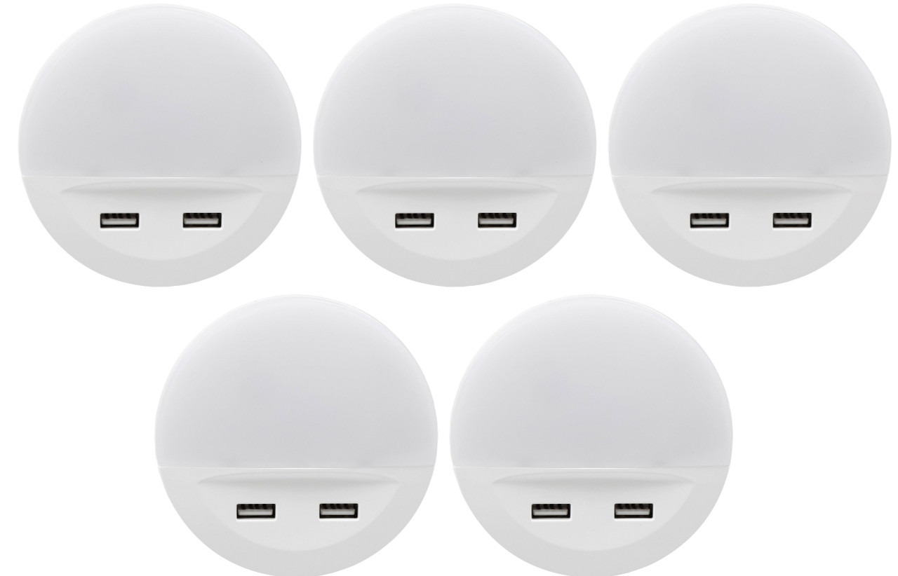 (5 pack) SYLVANIA LED Night Light with Dual USB Ports, Automatic Dusk to Dawn sensor, plug-in LED NightLight