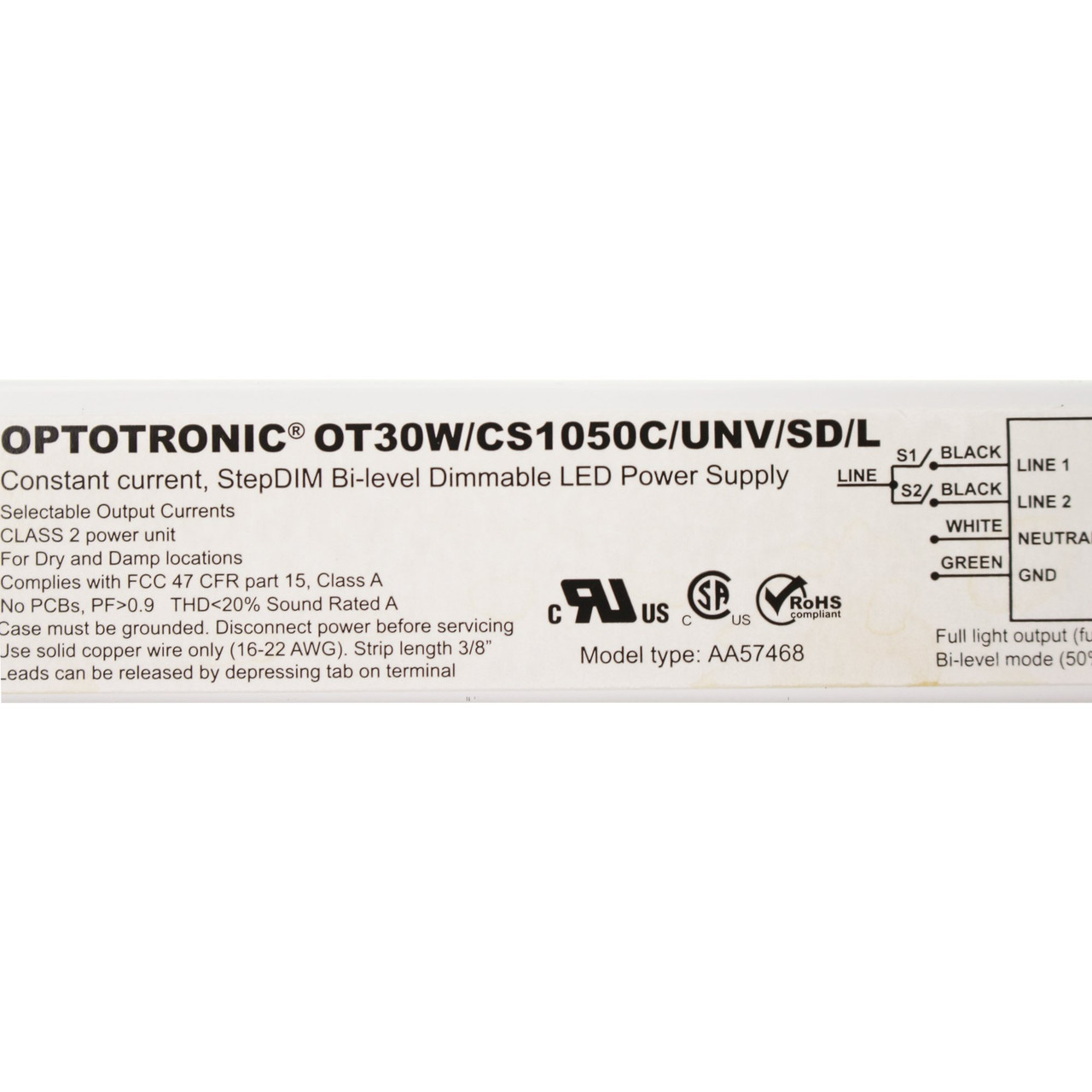 Optotronic OT30W/CS1050C/UNV/SD/L Dimmable LED Power Supply 120/277V
