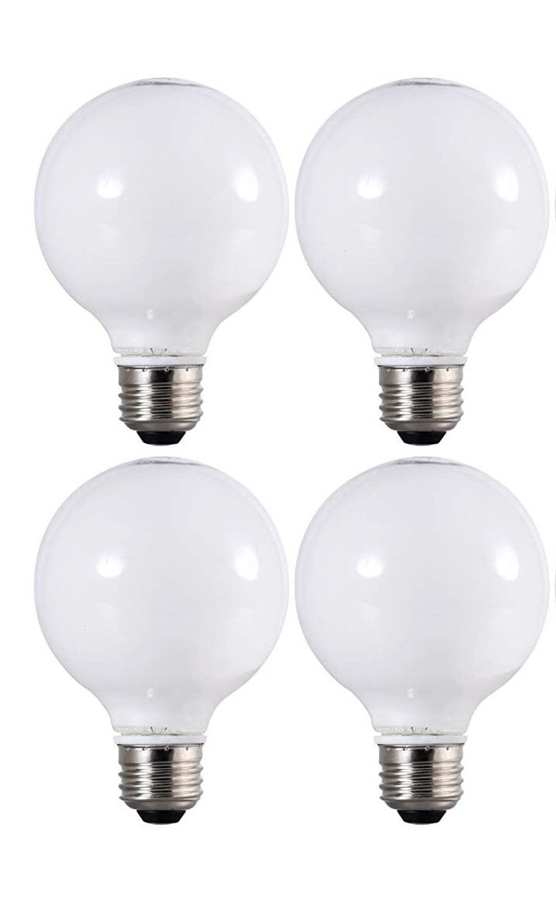 (4 bulbs) Sylvania 40472 LED Frosted Glass Globe, 60 watt equivalent, G25 Medium Base LED Light Bulb Made in the USA