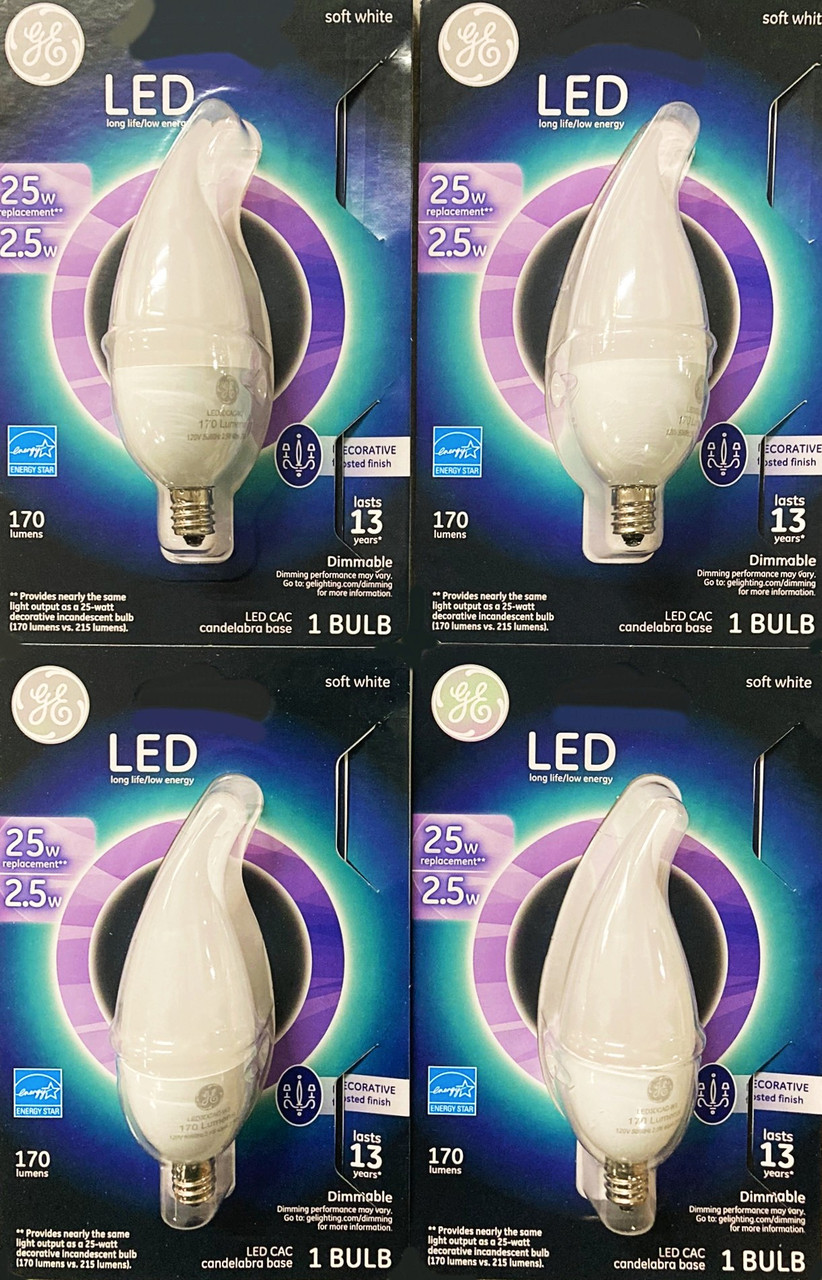 (4 bulbs) GE LIGHTING 39759 LED Candelabra Light Bulb, Frosted, 170 Lumens, 25 watt replacement, candelabra base, Dimmable