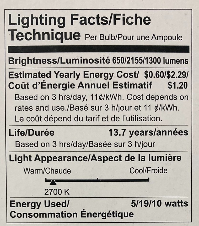 (1 bulb) GE 38563 A21 3 way LED light bulb, 5w/19w/10w classic shape, LED 3-way Light Bulb