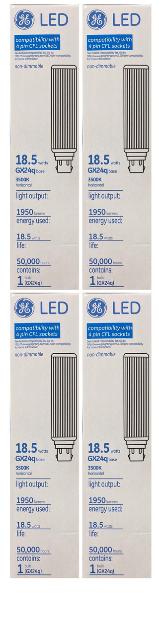 (4 bulbs) GE 39276 - LED 4 Pin GX24q base,  CFL Replacement, 18.5 watts, 1950 lumens, 3500K, LED Light Bulb