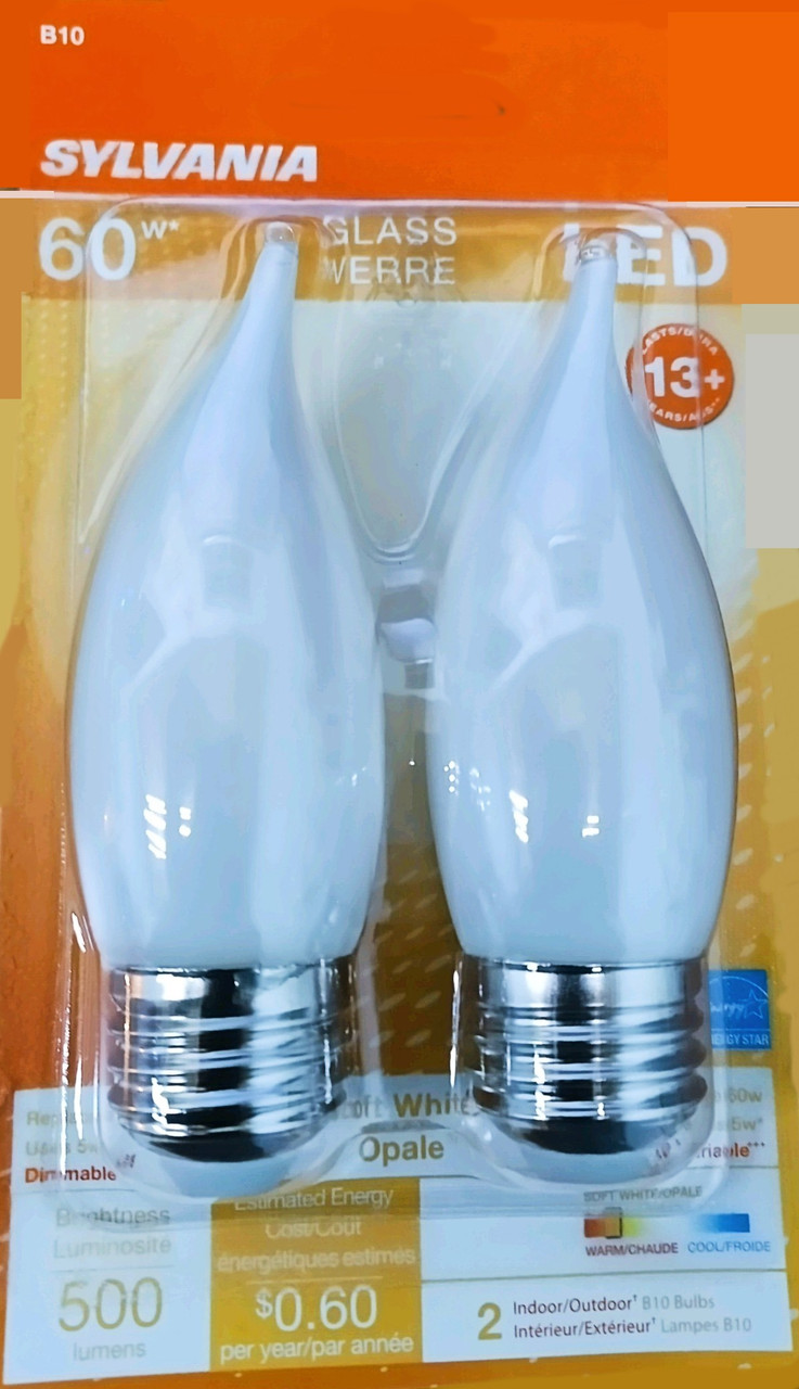 Sylvania 40529 - LED5B10/BENT/DIM/F/827/GL/BL2 Candle Tip LED Light Bulb