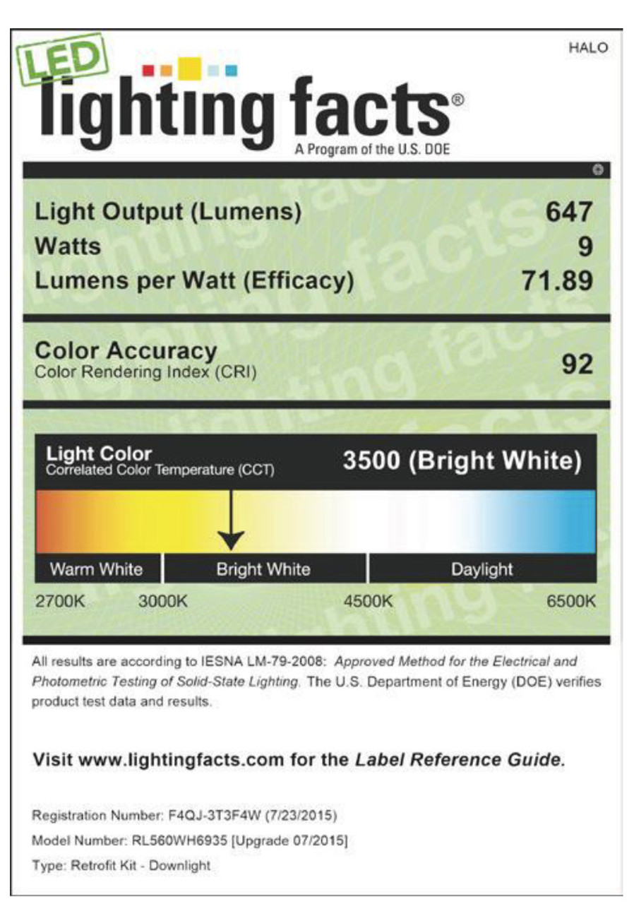 (4 pack) HALO Recessed RL560WH6935R 5" or 6" Integrated LED bulb with Recessed White Trim, 3500K Soft White, 735 lumens, wet rated for shower use, complete bulb and trim replacement kit  