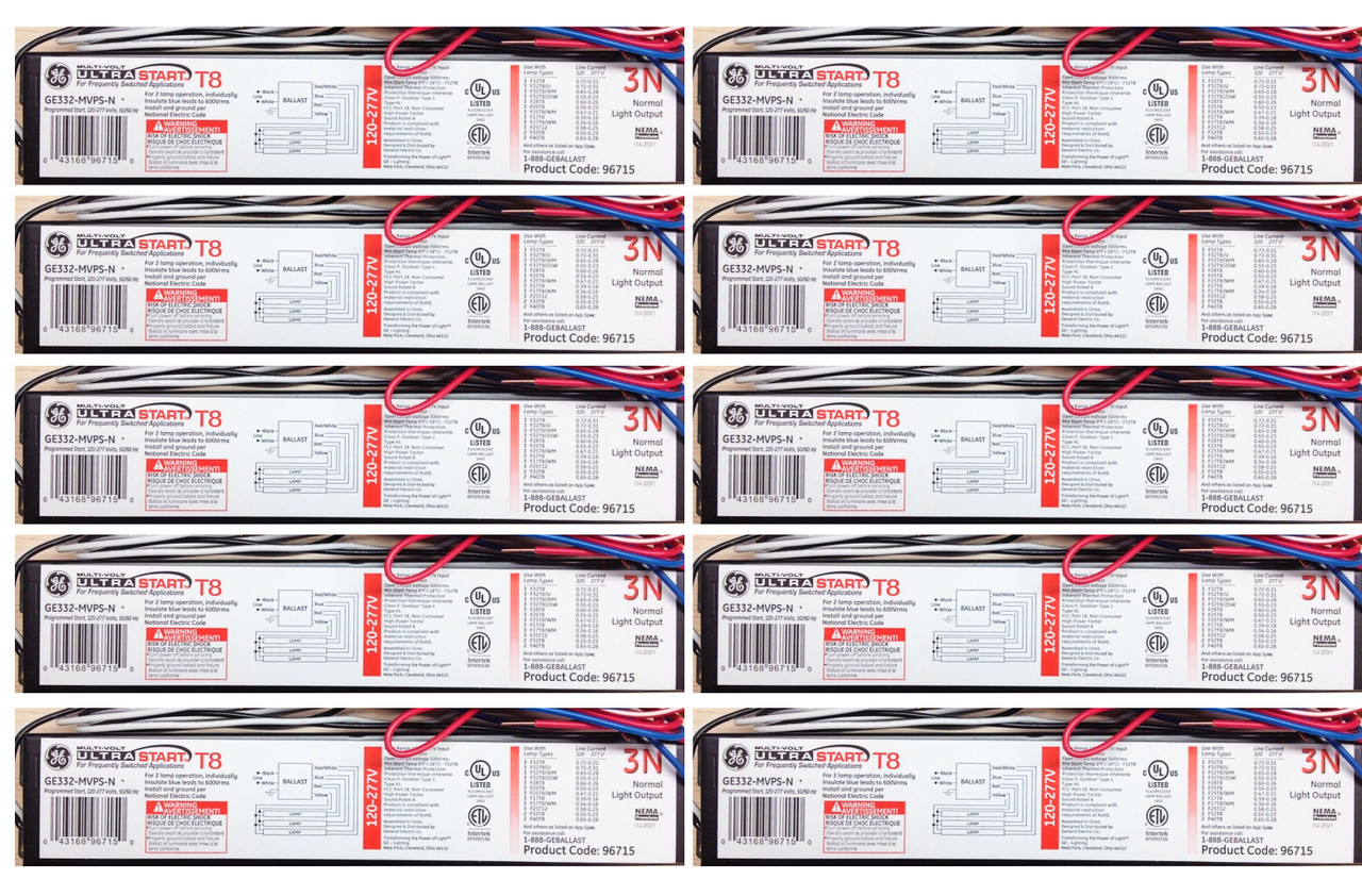(case of 10) GE 96715 Ge332-Mvps-N 120V-277V Program Start 3L T8 Electron 120-277V