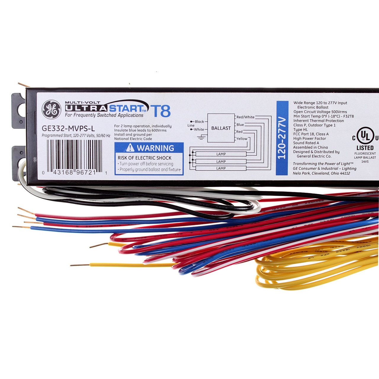 General Electric GE332-MVPS-L 96721 T8 Electronic Fluorescent Ballast, 2 LAMP