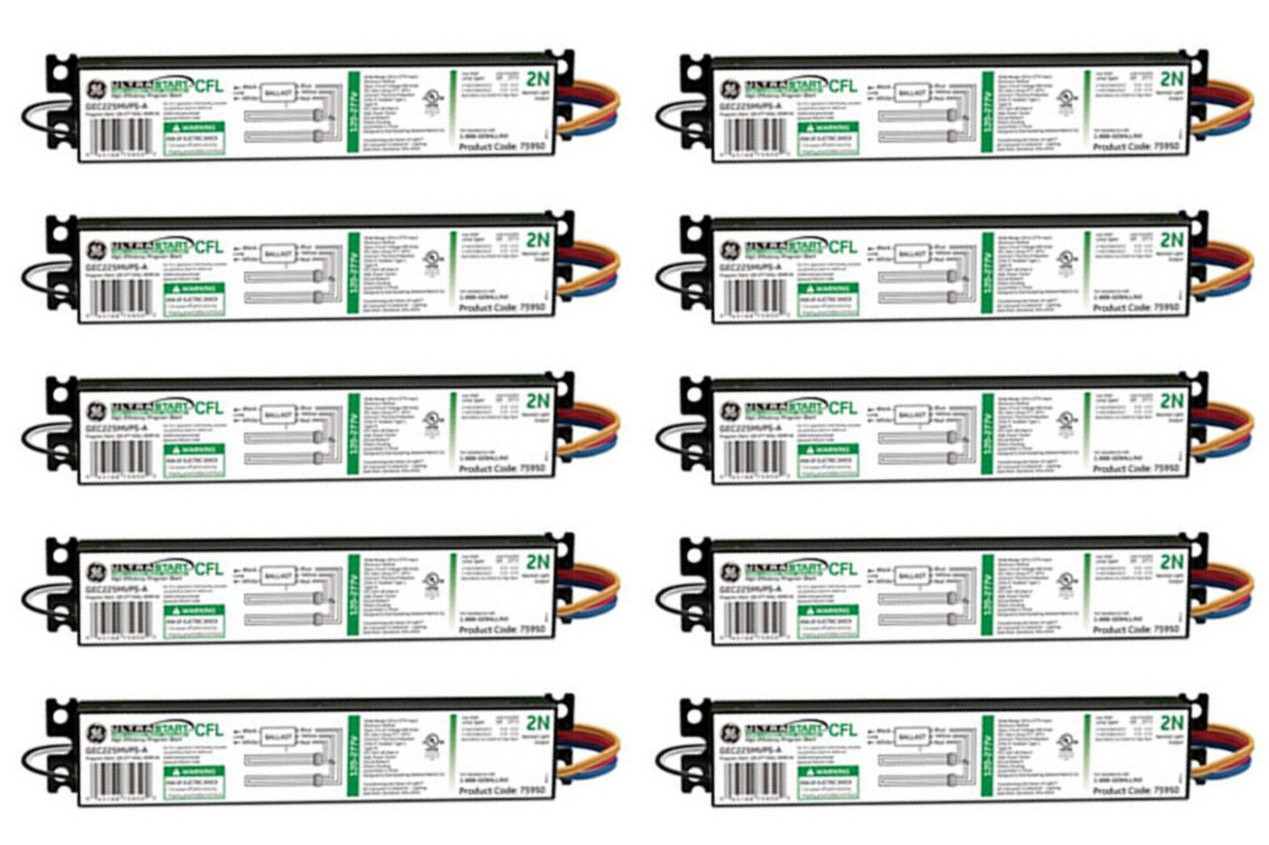 (case of 10) GE 75950 - GEC225MVPS-A CFL UltraStart High Lumen Biax Electronic MultiVolt Programmed Start Ballast 