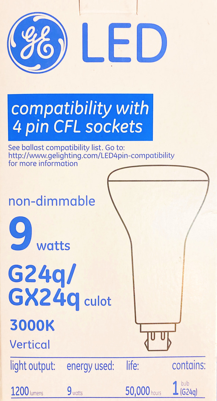 GE 33969 LED, 4 pin CFL replacement, G24q, 9 watt, 1200 lumen, 3000K Warm White, LED Light bulb, Vertical