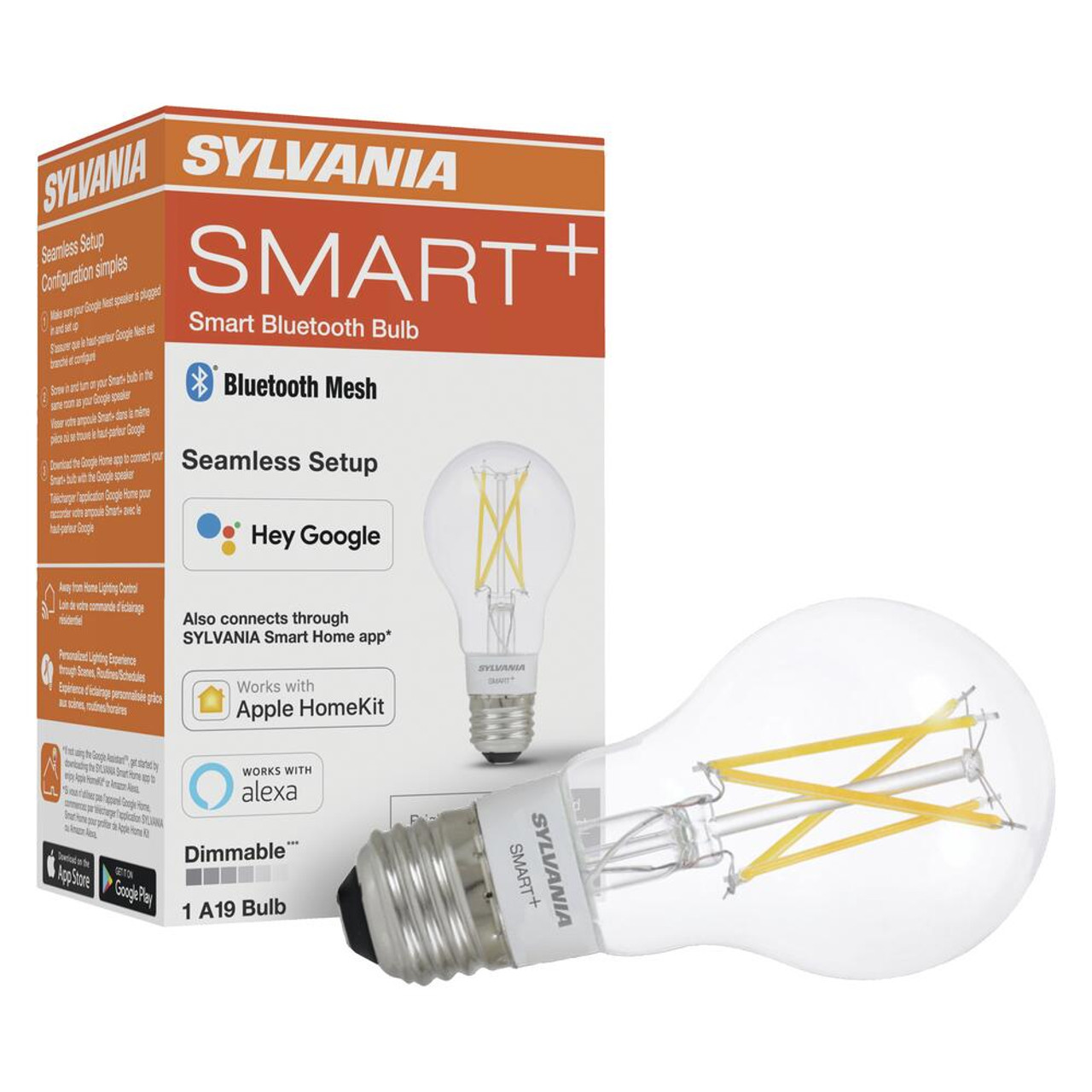 (4 bulbs) Sylvania Smart+ LED Smart Bluetooth A19 light Bulb, Seamless Setup, Works with Google, alexa, AppleHomeKit, No hub required, 2700K, LED smart bulb