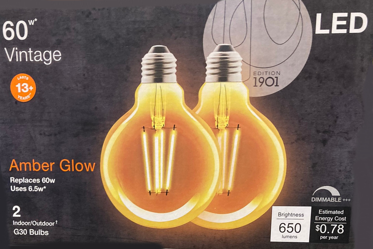 LEDVANCE Sylvania LED Vintage Filament G30 Globe Light Bulb, 60W = 6.5W, Medium Base, Dimmable, Amber Glow - 2 Pack (40191)