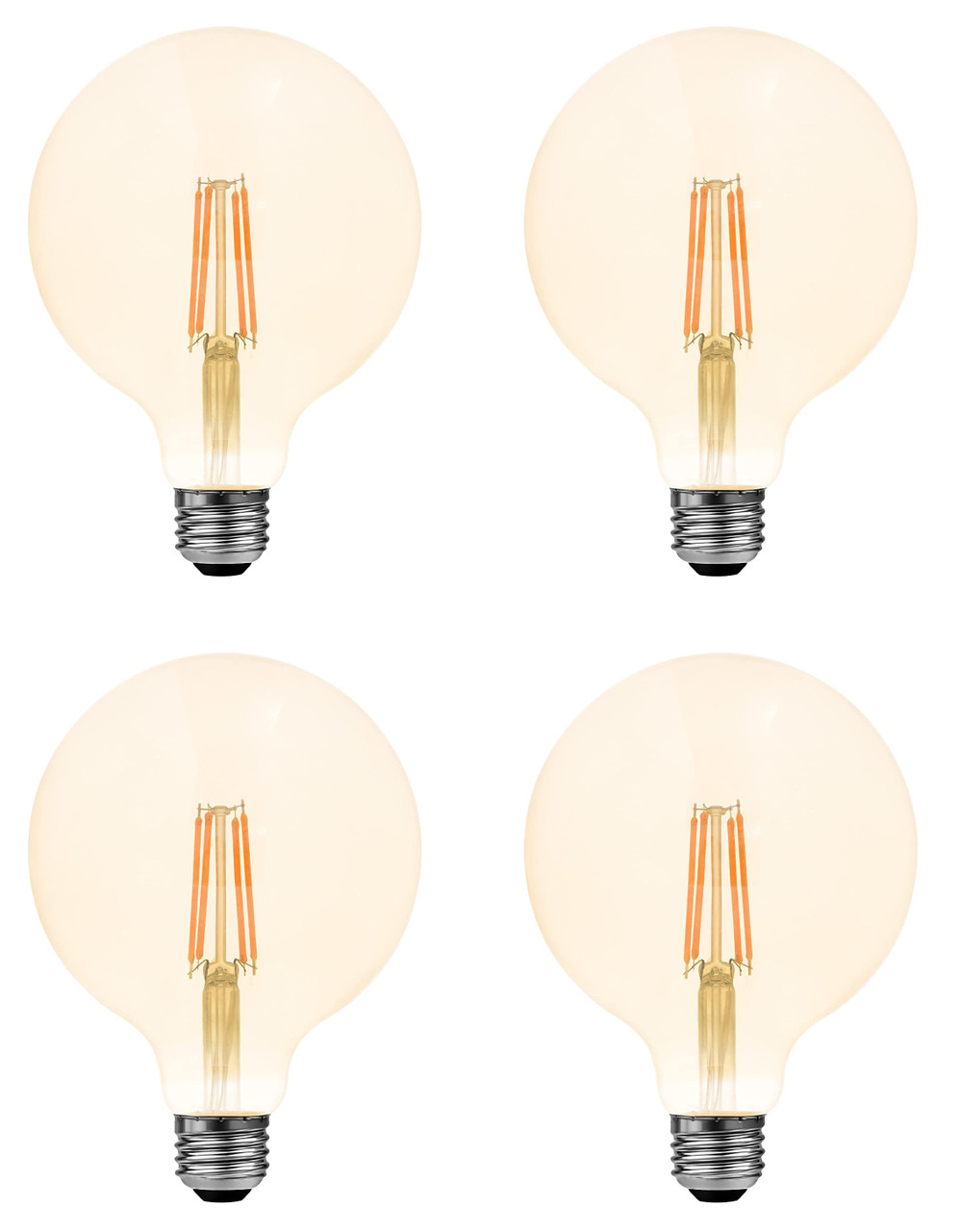 (4 bulbs) LEDVANCE Sylvania LED Vintage Filament G30 Globe Light Bulb, 60W = 6.5W, Medium Base, Dimmable, Amber Glow 