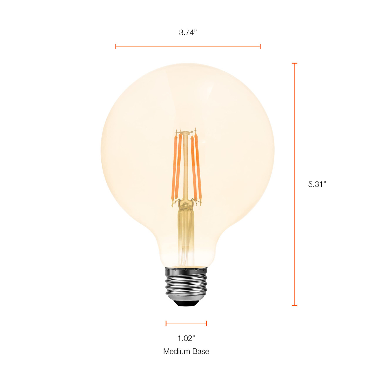 (4 bulbs) LEDVANCE Sylvania LED Vintage Filament G30 Globe Light Bulb, 60W = 6.5W, Medium Base, Dimmable, Amber Glow 