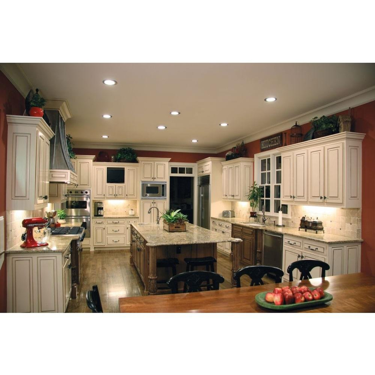 (6 pack) HALO Recessed RL560WH6935R 5" or 6" Integrated LED bulb with Recessed White Trim, 3500K Soft White, 735 Lumens, Dimmable, Very Wide Flood, Wet rated for shower use