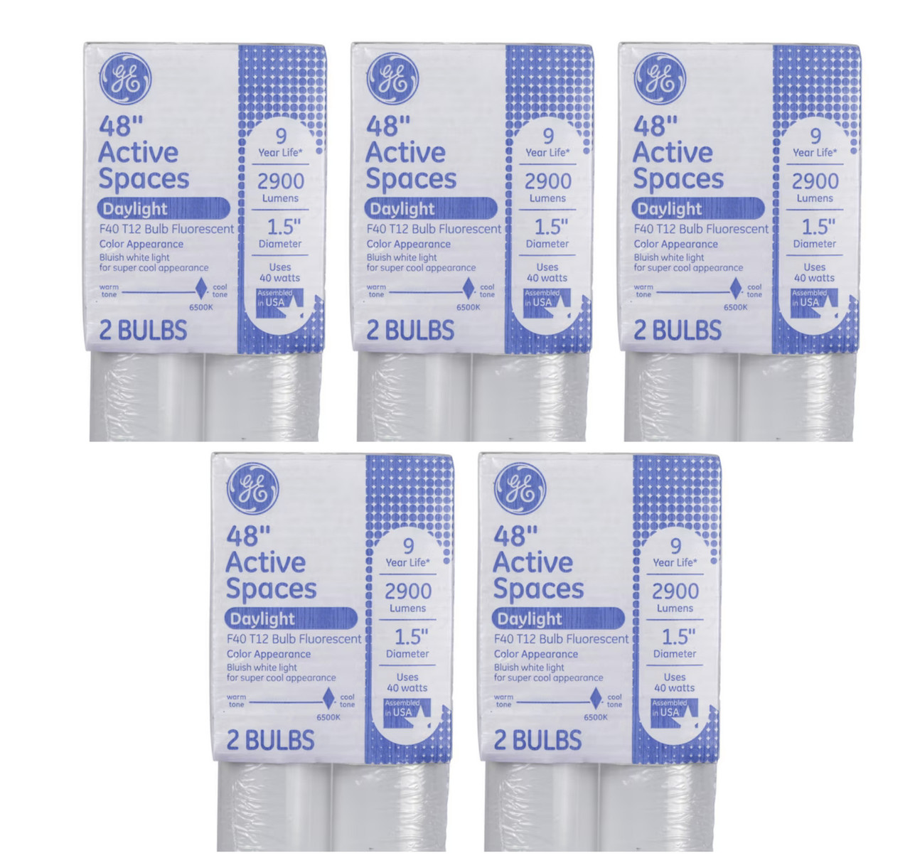 (10 lamps) GE 66654 Fluorescent Tube F40T12,  40 Watts, 2900 lumens, Daylight 6500K, 48 inch fluorescent tube