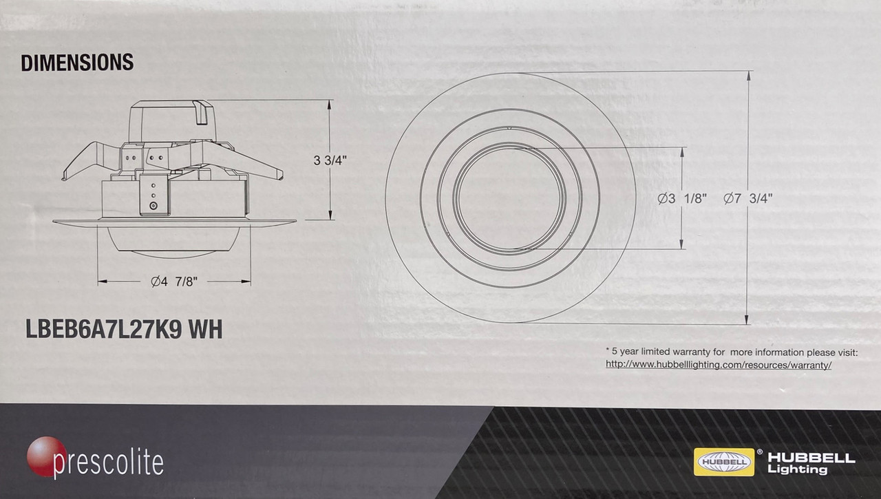 Hubbell 67279 - LBEB6A7L27K9 WH PRESCOLITE LED Recessed Can Retrofit Kit with 5 6 Inch Recessed Housing