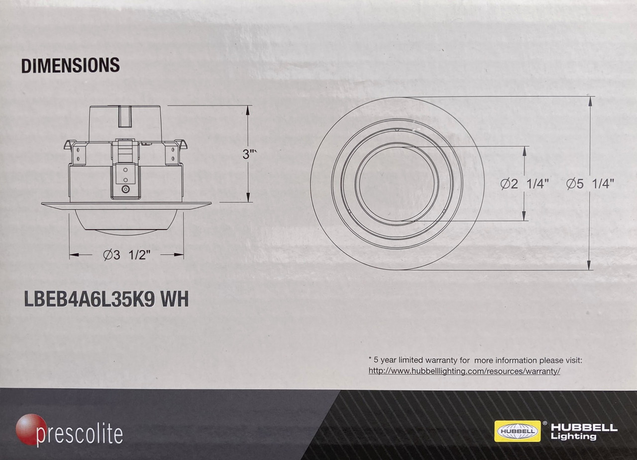 (case of 8) Hubbell LiteBox LBEB4A6L35K9 WH LED Downlight Retrofit Kit, Adjustable Eyeball, 4 inch round, 3500K, 630 lumens, 9.5 watt, Dimmable Directional Downlight
