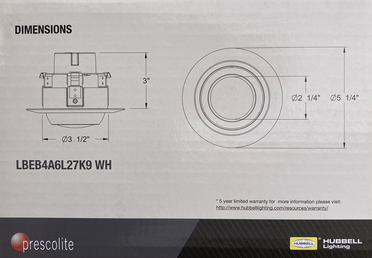 (pack of 4) Hubbell LiteBox LBEB4A6L27K9 WH LED Downlight Retrofit Kit, Adjustable Eyeball, 4 inch round, 2700K, 630 lumens, 9.5 watt, Dimmable Directional Downlight