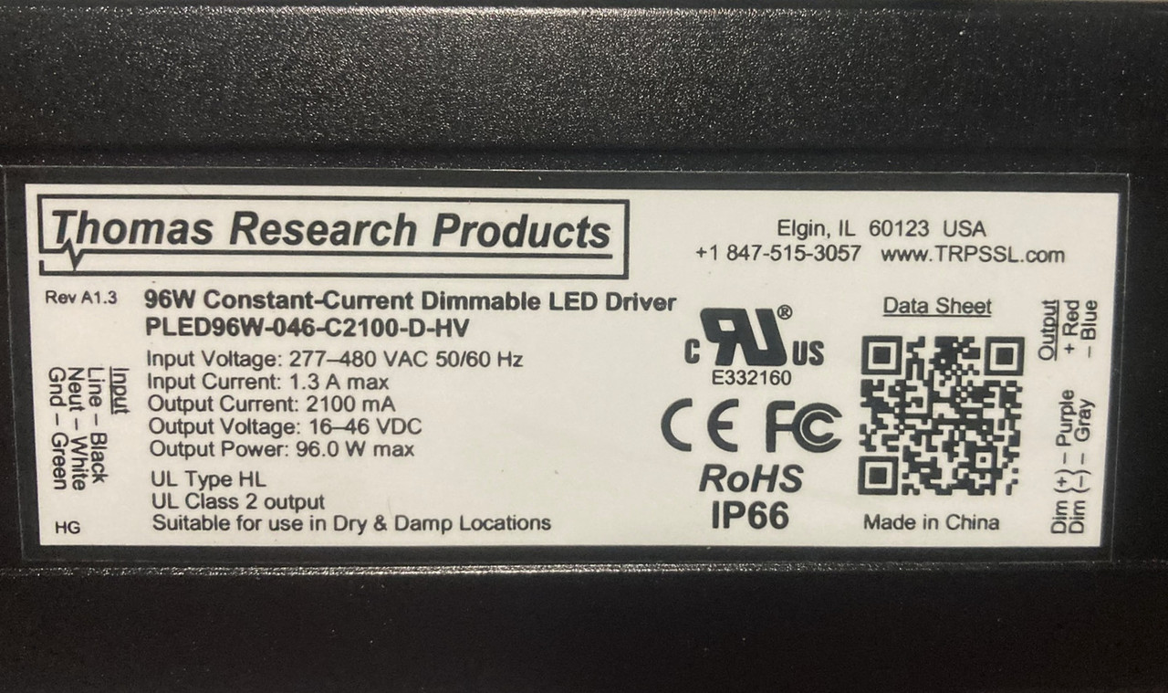 Hubbell Thomas Research Products 96 watt LED Driver PLED96W-046-C2100-D-HV Constant Current, Flicker Free, 277-480V, Hazardous Location Rated