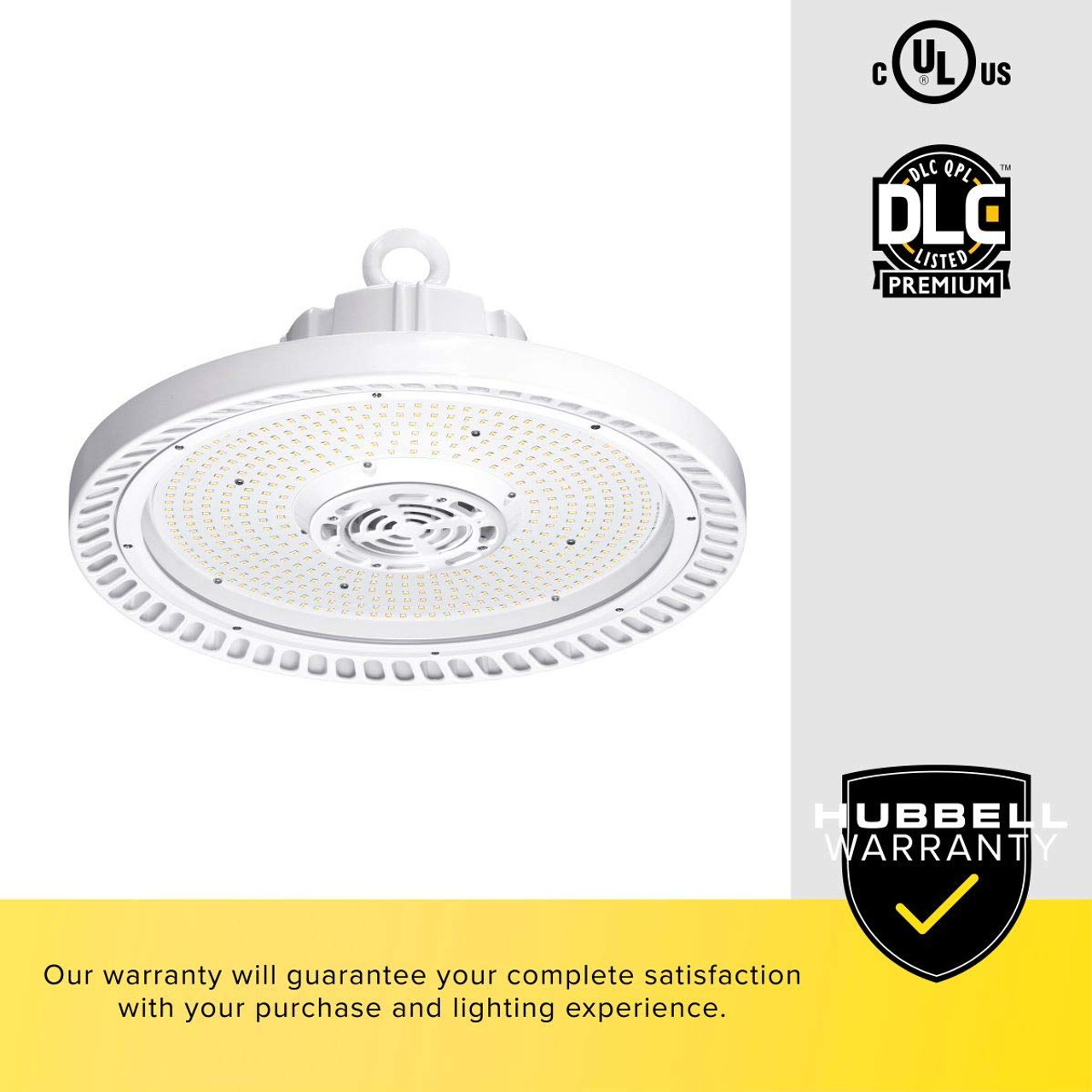Hubbell Industrial Lighting Round UFO LED High Bay CRN-40LX-EDU-FP-OCS, 100 watt, 14000 lumen, 4000K, 120-277V, 6’ Power Cord, Frosted Polycarbonate lens, Microwave Occupancy Sensor, Dimming