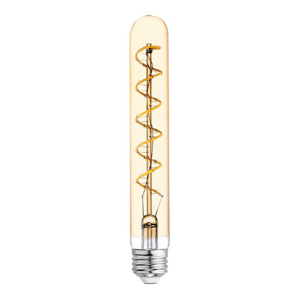 GE 36725 Vintage Style LED Light Bulb, 60 watt equivalent, amber finish, T9 shape, Edison Style, Dimmable, Meandering Spiral filament