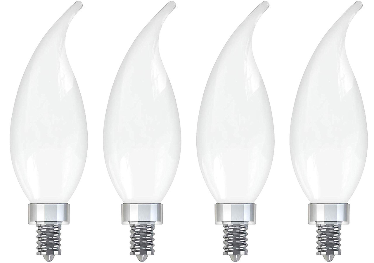 (4 bulbs) GE Decorative LED Chandelier Bulb-Watt (25 Watt Replacement),200 Lumens, Frosted, Soft White, Candelabra Base, Bent Tip LED Light Bulb (1 Bulb)