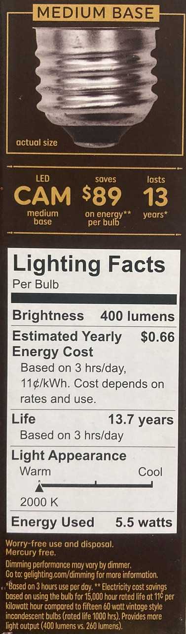 (case of 12 bulbs) GE Vintage LED Decorative Light Bulbs, 5.5 Watts (60 Watt Equivalent) Warm Candle Light 2000K, Amber Glass, Medium Base, Dimmable  
