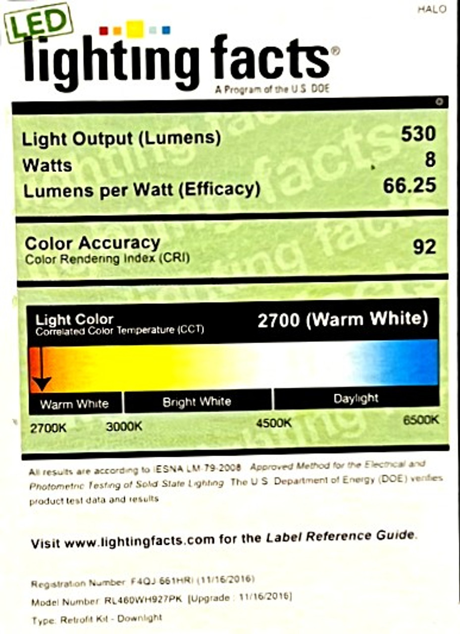 HALO RL460WH927PKBP  -- LED White Ceiling Light Retrofit Trim 2700K (6 pack) Recessed Integrated LED, Title 24 California Compliant