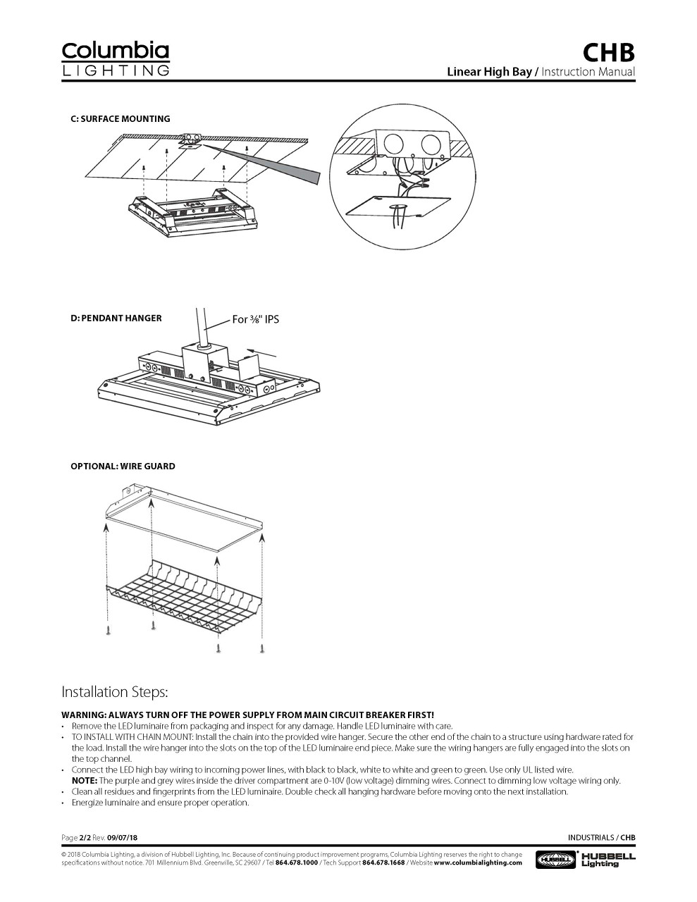 Hubbell Industrial CHB2-50LX-FA-EDU LED High Bay Light, White, 11400 lumens, 88 watts, 24 inch LED Linear High Bay, Dimmable, Frosted Acrylic Lens