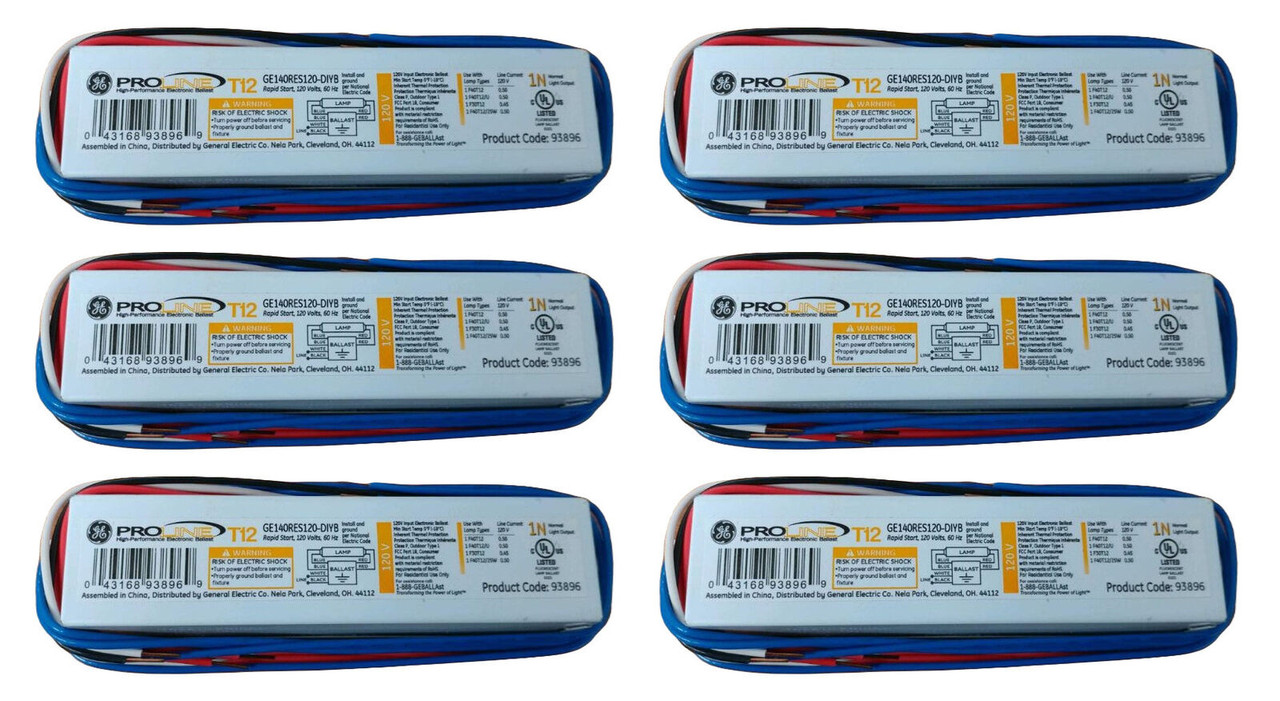(case of 6) Ge 93896 ProLine T12 1-bulb Residential/Commercial Fluorescent Light, Electronic Rapid Start Ballast, one lamp T12