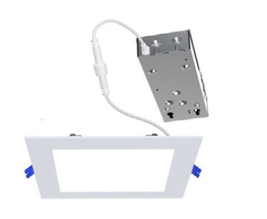 Philips Lightolier LED Flat Downlight, square, 4 inch, FD4SSLMZ10SCTUW, lumen selectable and color temperature selectable, Dimmable LED Downlight, White Luminaire Title 24 Compliant