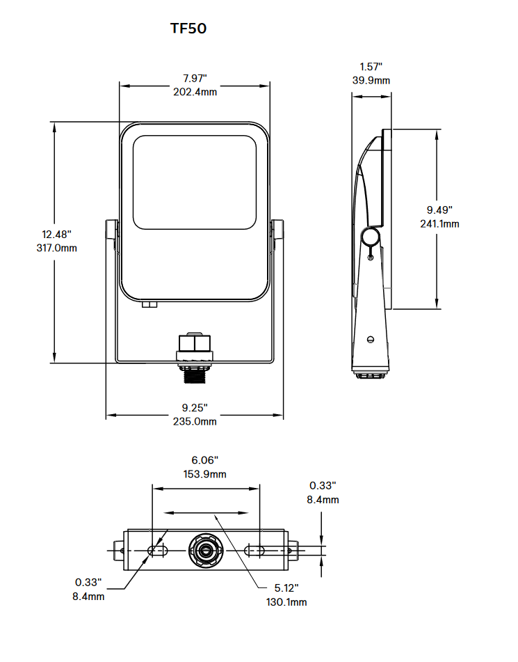 Philips Stonco LED Slim Outdoor Floodlight Area Light, 48 watt, 3000K warm white, Knuckle and Yoke Mount, Bronze, 5000 lumens LED security landscape architectural floodlight, TF50-WW-G1-K-FL-8-BZ