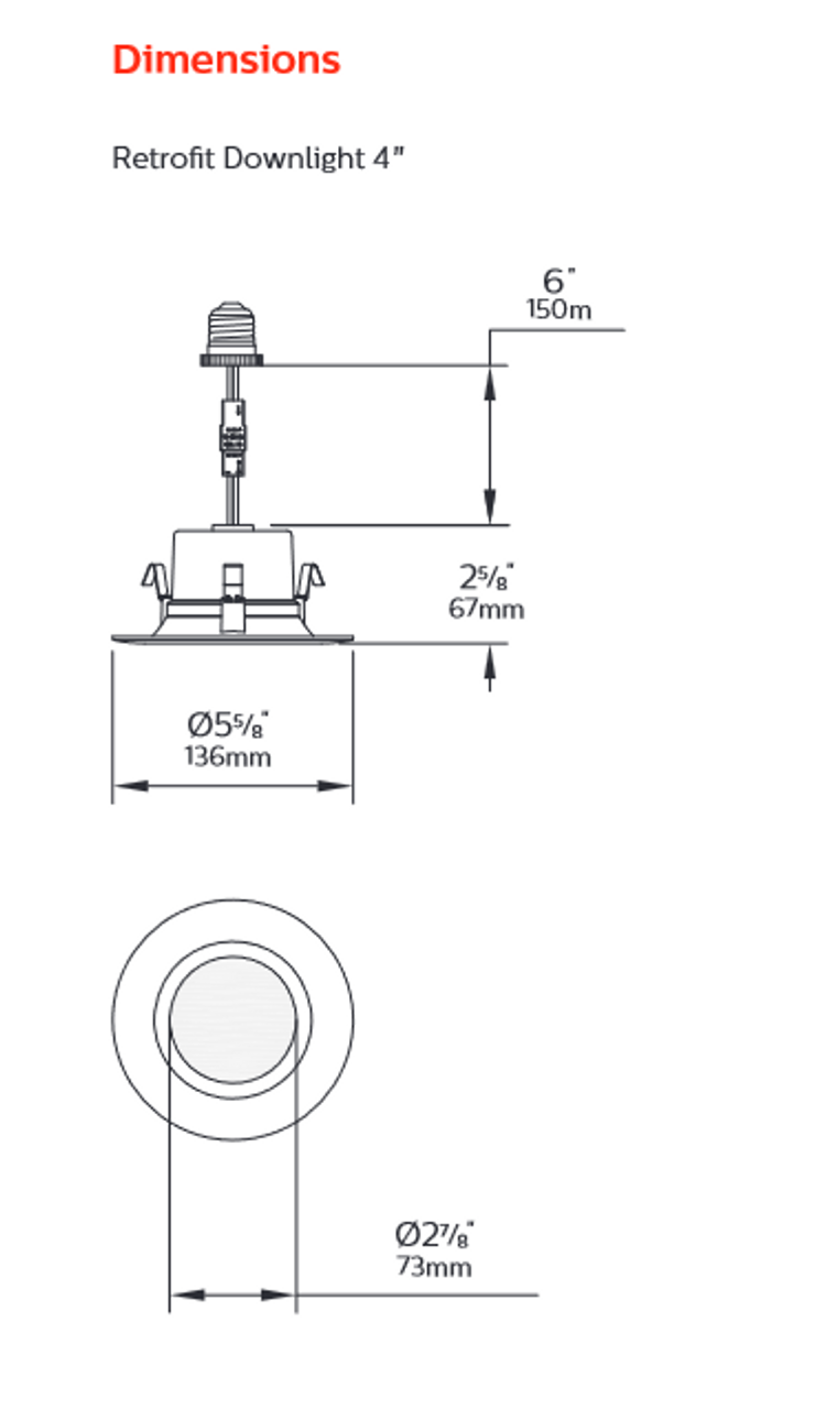 (case of 6) Philips PILA 4 inch LED Retrofit DownLight, 3000K warm white, 600 lumens, 120V, 80CRI,  round LED luminaire