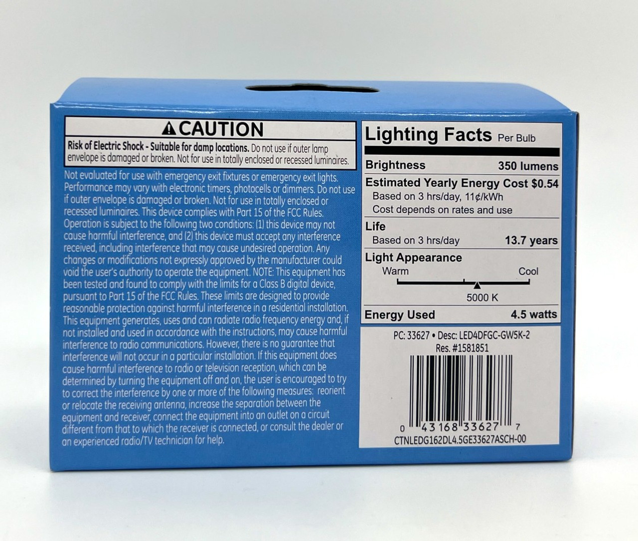 (6 bulbs) GE 33627 LED G16 Globe Light Bulb, 4.5 Watt, 350 lumen, Daylight, Frosted Finish, Decorative Light Bulb, Candelabra Base, Dimmable 