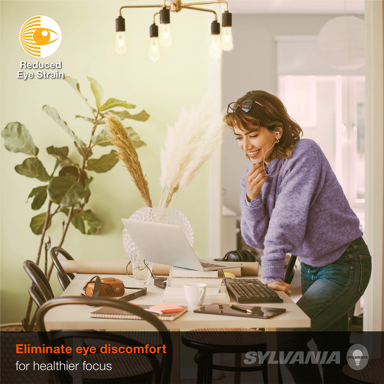 Sylvania Reduced Eye Strain ST19 LED Light Bulb, 60W = 7W, 13 Year, Dimmable, Clear, 2700K, Soft White - 8 Pack (41237)