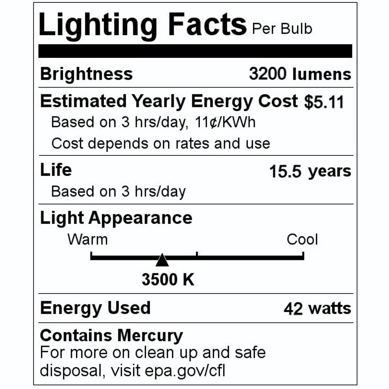 (case of 6) GE Bright White 42 Watt Plug-in CFL GX24q-4 Base,  3500K Neutral Bright White, 6.4-inch F42TBX Light Bulb, 4 pin Plug-in  