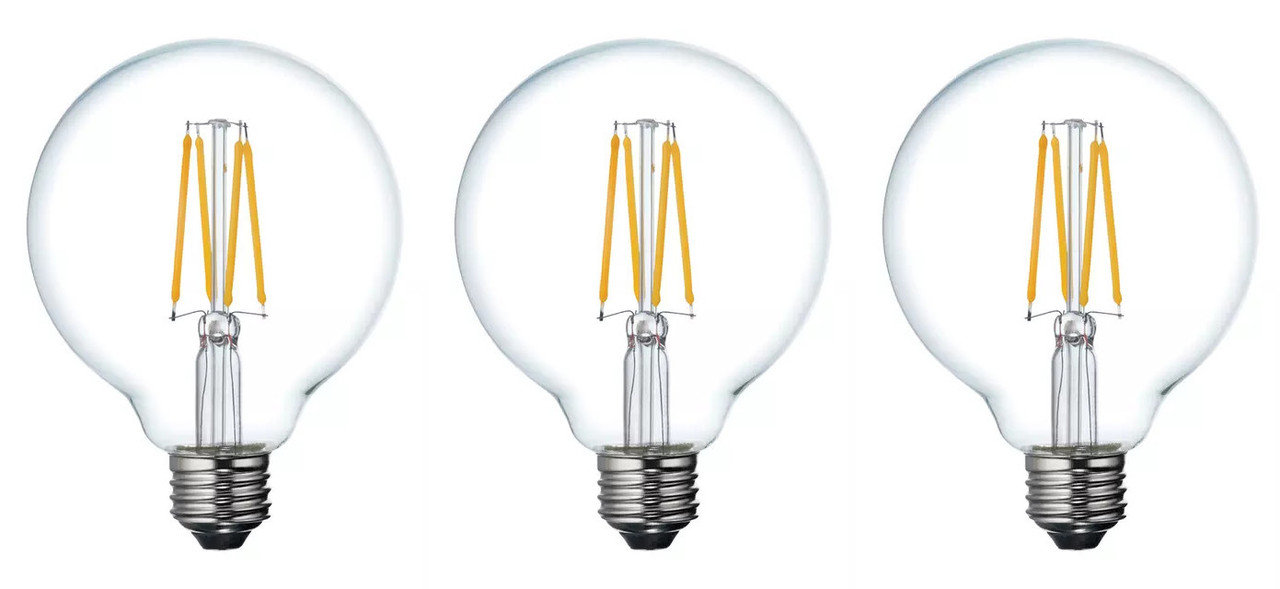 (3 bulbs) GE Relax LED G30 Vanity Globe, soft white,  6 watt,  500 lumen, 2700K Dimmable LED Light Bulb, medium base