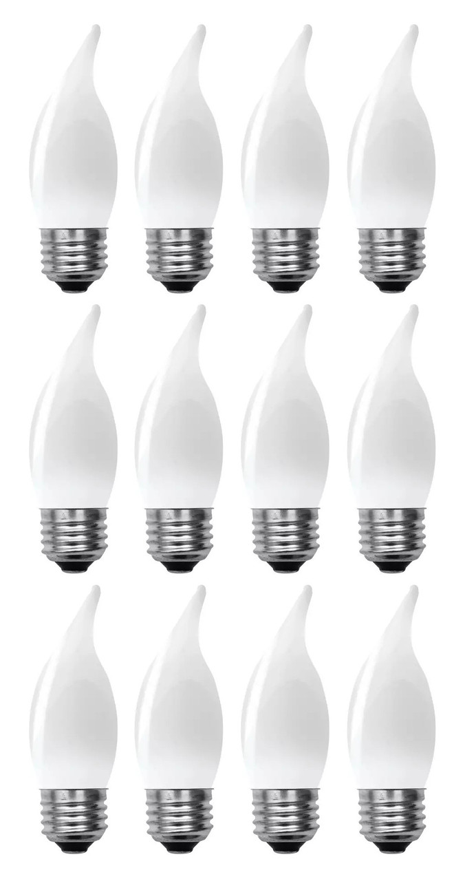 (case of 12) GE Soft White LED Chandelier Candle Bulb, 5 watt, 500 lumen, medium base, dimmable, frosted, bent tip, decorative LED CAM bulb, 60 watt equivalent